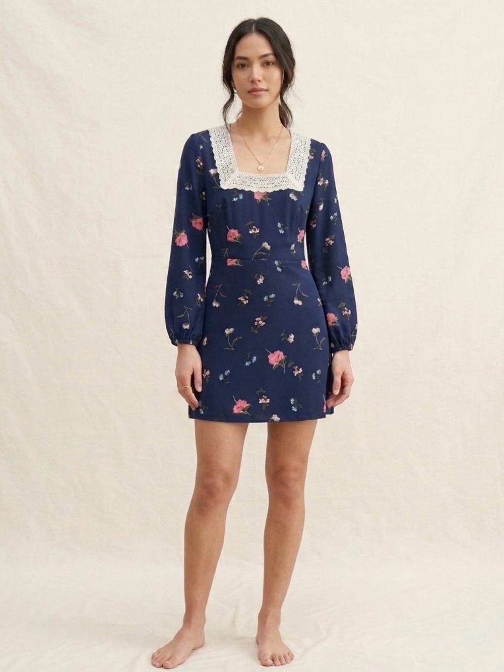 Fashion Union Navy Floral Square-Neck Mini Dress